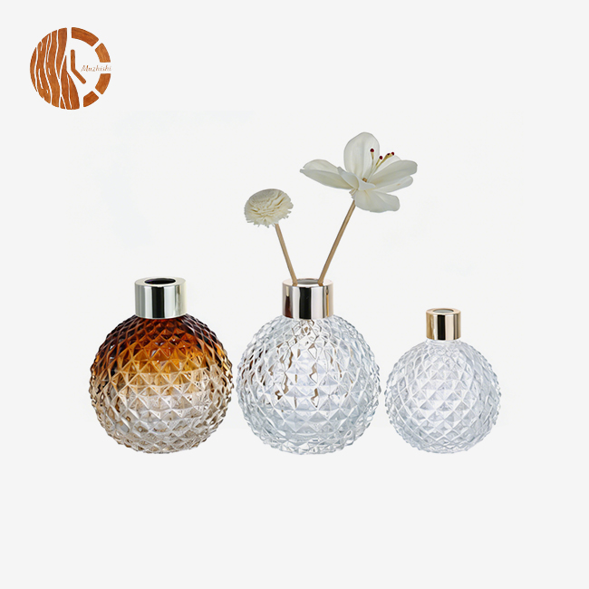 Diamond-Cut Spherical Glass Reed Diffuser Bottle with Cap